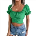 thumbnail image 1 of Blusa Informal de Verano con Cuello Cuadrado, Mangas y Hombros Descubiertos para Mujer, con Volantes y Lazo en la Espalda. Verde XL, 1 of 10