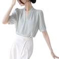 thumbnail image 2 of ClodeEU Women's V Neck Blouse ,Short Sleeve Work Shirts , Business Casual Summer Tops Green,Womens Plus L, 2 of 3