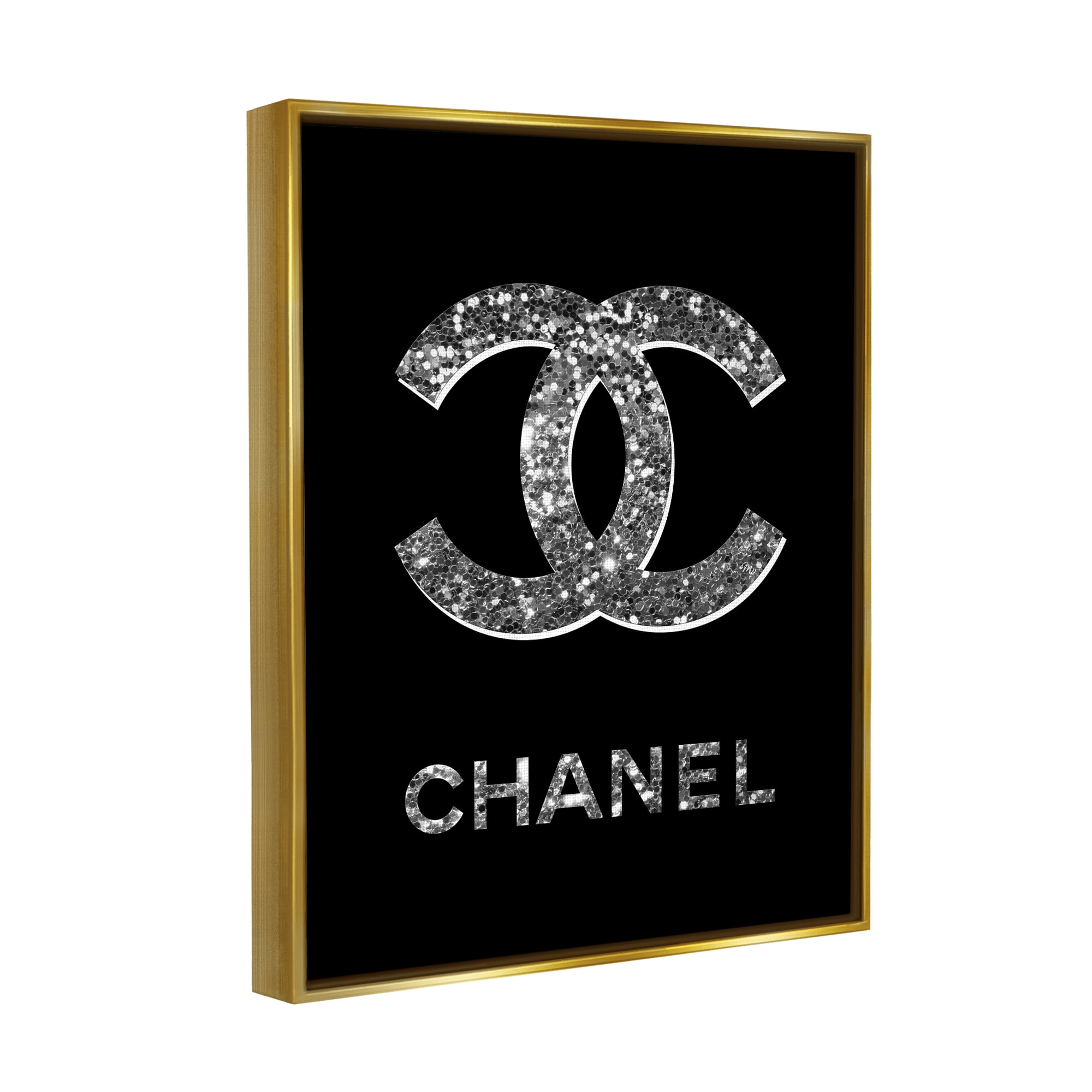 Stupell Industries Black Gleaming Glam Symbol Typography Painting Gold Floater Framed Art Print Wall Art, 25 x 31