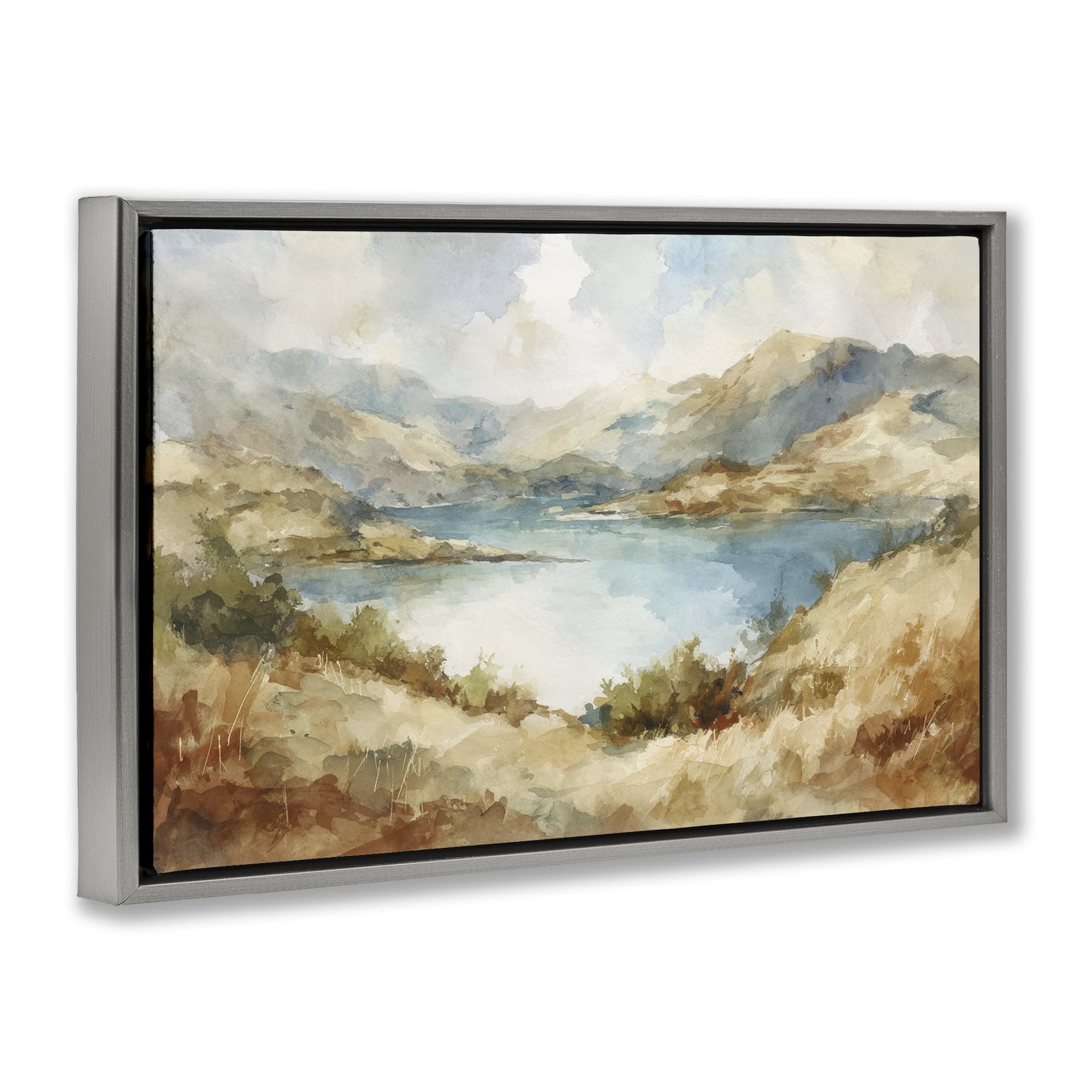 Stupell Industries Secret Mountain Lake Panorama Gray Framed Floater Canvas Wall Art, design by Petal Prints Design