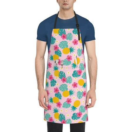 

Lukts Adjustable Apron with 2 Pockets Chef Cooking Kitchen Restaurant Aprons for Women Men-Pineapple And Leaves