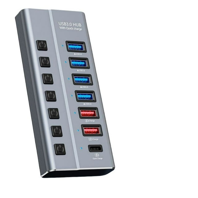 USB C Hub 7 Ports USB3.0 Splitter With Independent Switch Design Aluminum Alloy Type-C Data Transmission USB C Docking For Laptop