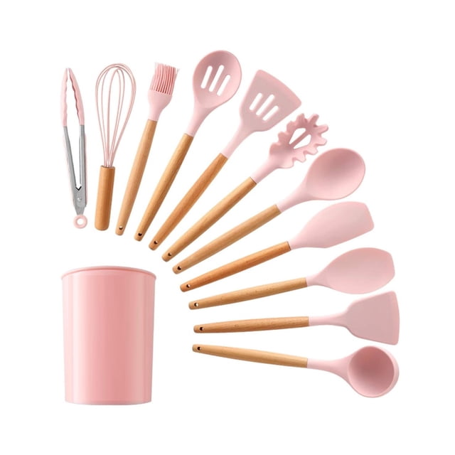 Set 12 Espátulas Brochas De Silicona Antiadherente Belug Rosa