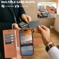 thumbnail image 6 of Case For Apple iPhone 17 6.3 inch,RFID Blocking，Split PU Leather Detachable 2 In 1 Flip Folio Wallet With Multi-Card Slots,Wristband，Kickstand Magnetic Protective Cover,Brown,For iPhone 17, 6 of 8