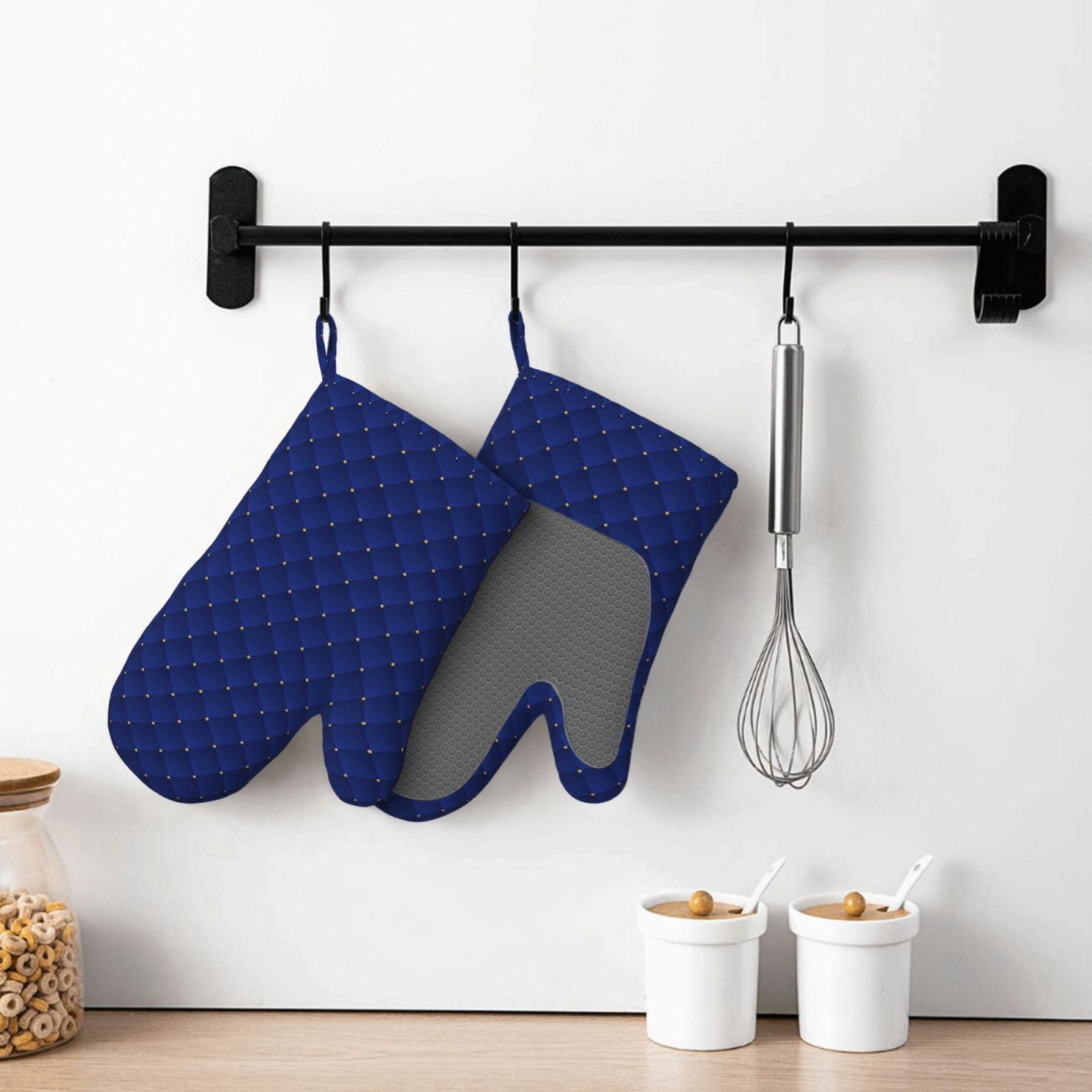 Hirioo Navy Blue for Silicone Oven Mitts for BBQ, Baking, Cooking, Set of 2, Heat Resistant 260℃, Non-Slip Kitchen Essentials