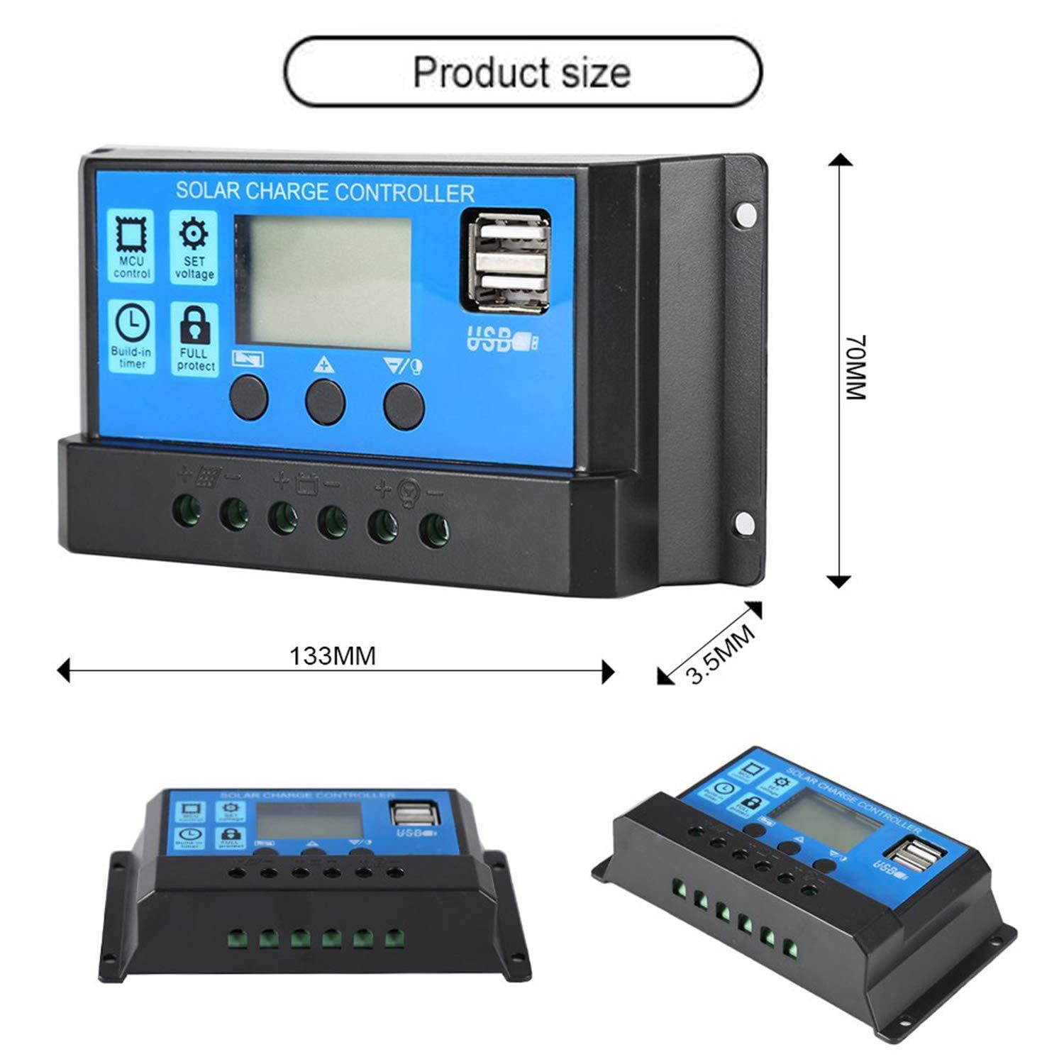 Details about  / 12V//24V AUTO 10A//20A LCD PWM Solar Panel Charge Controller With Dual USB 5V IE