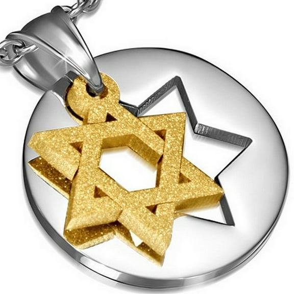 Stainless Steel Two-Tone Religious Jewish Star of David Pendant Necklace, 22"