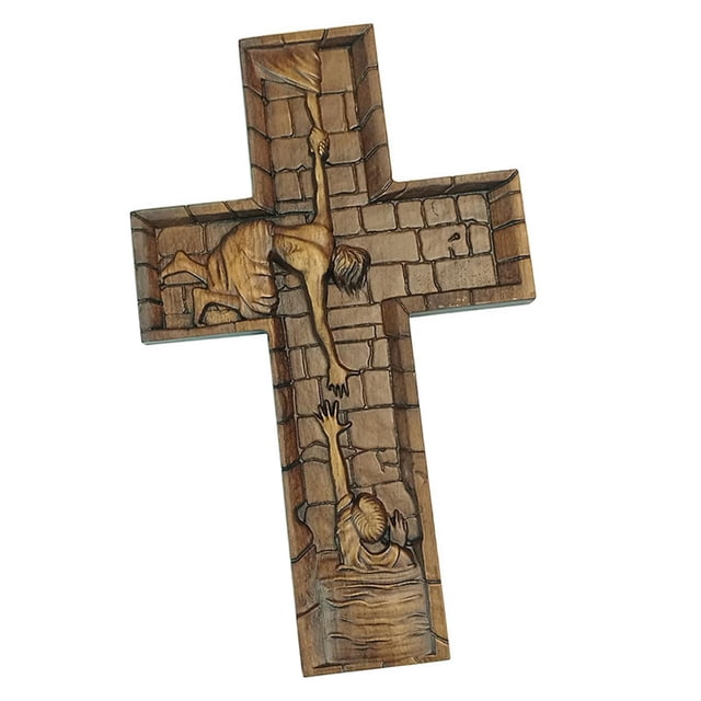 Escultura de Jesús para capilla de iglesia, adorno cristiano de madera tallado a mano para colgar 25 cm x 15 cm x 18 cm