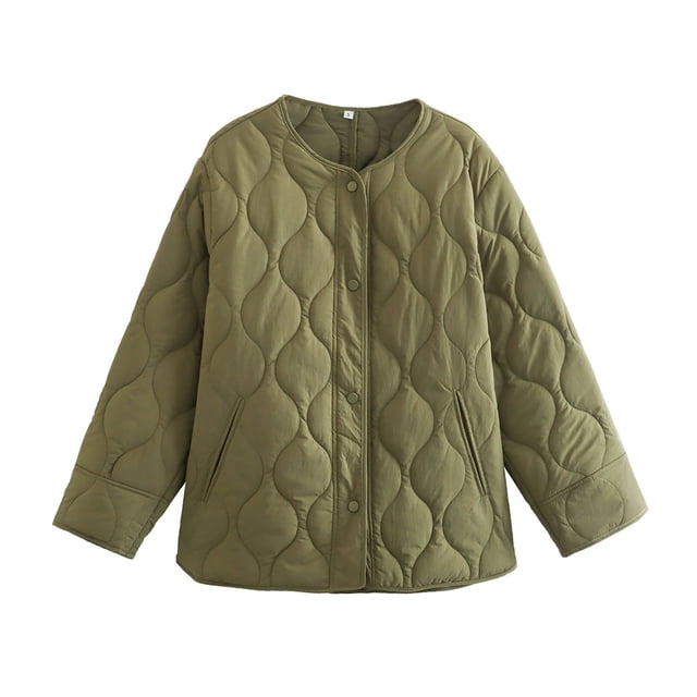 FAIWAD Lightweight Puffer Jacket for Womens Long Sleeve Solid Color Pockets Coat Winter Zipper Quilted Jacket