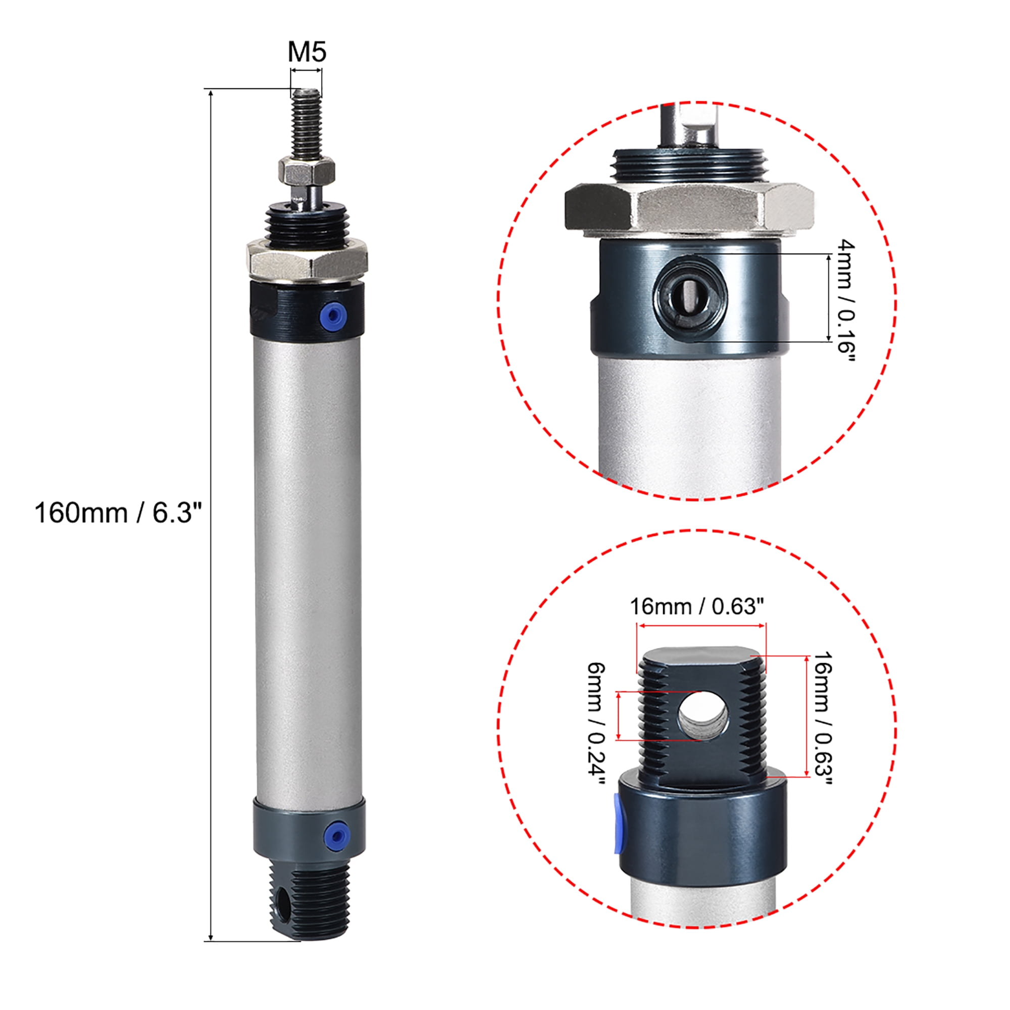 Pneumatic Air Cylinder MAL16 x 50,16mm Bore 50mm Stoke M5 Single