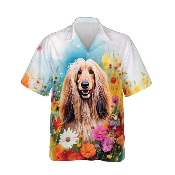 Welcome Spring Summer Afghan Hound Portrait Flower Blue Sky Hawaiian Shirt Breathable Summer Unisex Merch Dog Lover - 12001