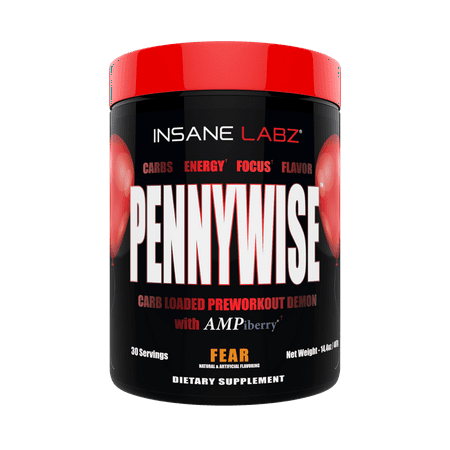 Insane Labz Pennywise Mass Gaining High Stimulant Pre Workout Powder, Energy Focus Strength Pumps, Loaded with Creatine 10g of Carbs Infinergy Caffeine fueled by AMPiberry, 30