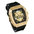 thumbnail image 3 of Men’s 41mm Tonneau Watch – Luxury Quartz Timepiece with Skeleton Dial, Silicone Strap, Gift for Him - Gold Black, 3 of 4