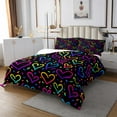 thumbnail image 2 of Erosebridal Hippie Love Heart Bedspread Twin Size Black Pink Blue Quilt Set, Rainbow Polka Dots Coverlet Set Kawaii Cute Hearts Bedding Set, Girly Glowing Neon Heart Bed Cover Cozy Soft, 2 of 2