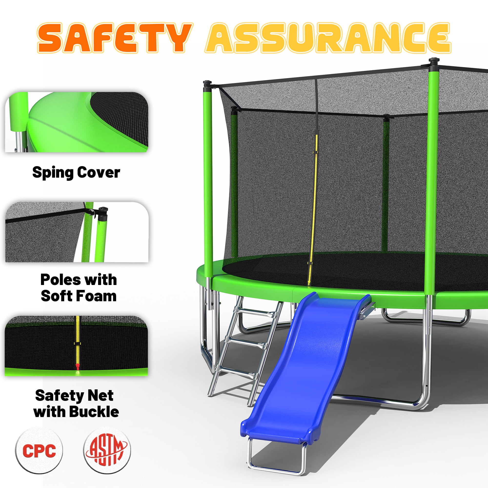 Mersco 14FT Heavy Duty Trampoline with Enclosure Net , Swing Set Outdoor Big Trampoline for Backyard,Kids Trampoline with Basketball Hoop,Birthday and Holiday Gifts for Kids,Blue