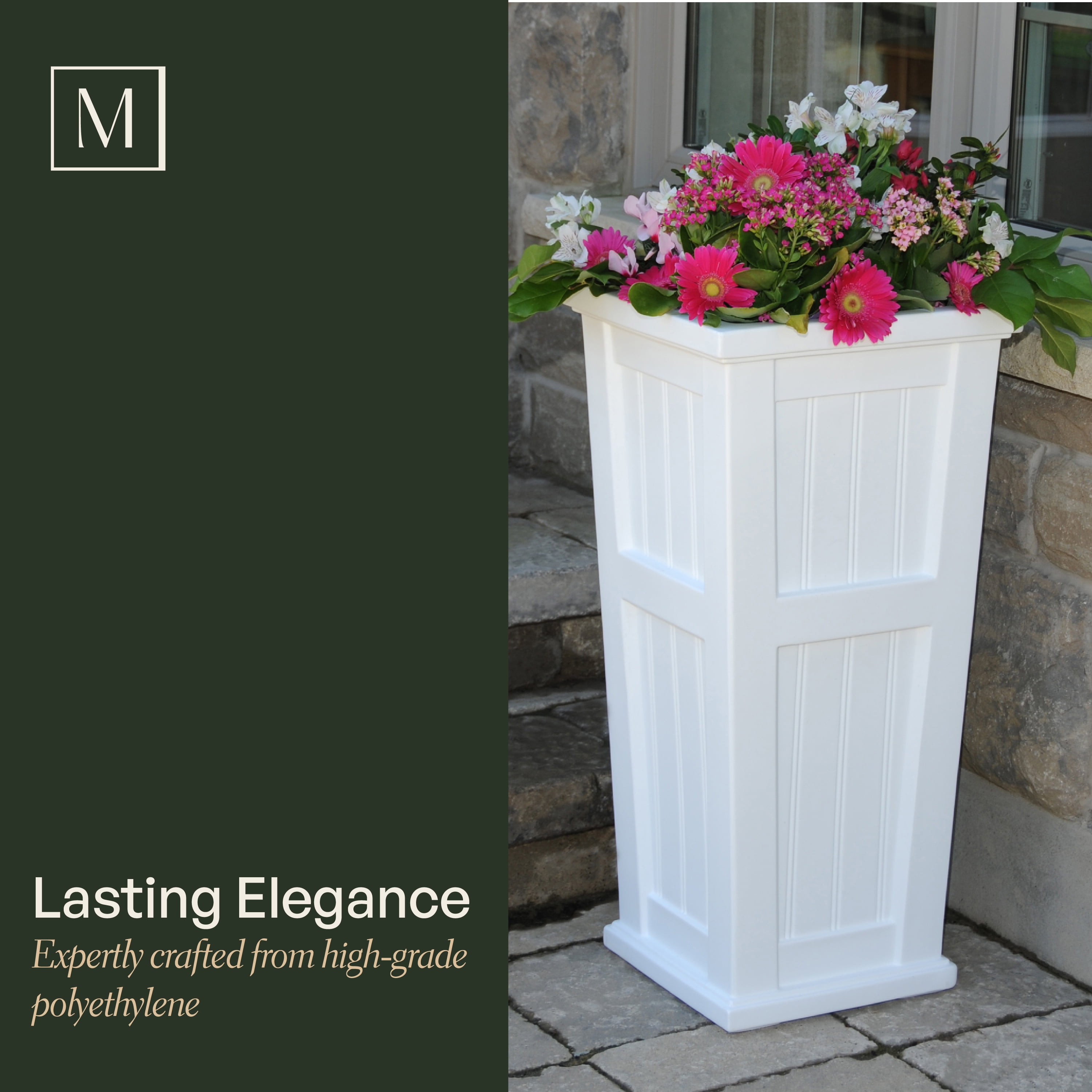 Cape Cod 15.5" x 15.5" x 32" Square White Self-Watering Plastic Planter
