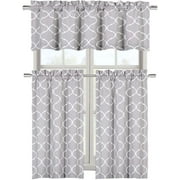 Maison Trellis Cotton Blend Kitchen Curtain Tier & Valance Set - Gray