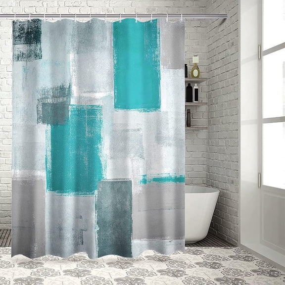 Fabric Shower Curtain for Bathroom, Abstract Texture Teal Custom Shower Curtain Set with Hooks, Luxury Bathroom Curtains, Oil Painting Art Waterproof Polyester Bathroom Accessories, 72x84inch