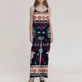 thumbnail image 4 of Women's Summer Christmas Printed Vintage Overalls - Non-Adjustable Straps Wide Leg Jumpsuit, Dark Blue Size XXL, 4 of 5