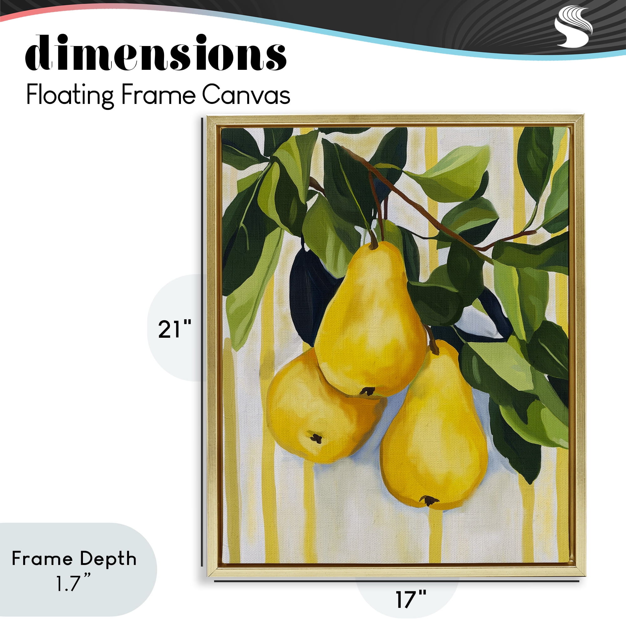 Stupell Industries Pears on Lush Branch Gold Framed Floater Canvas Wall Art, design by Yen