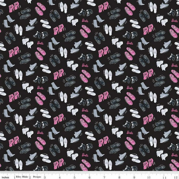 Barbie Girl Shoes Black Cotton Fabric