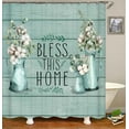 thumbnail image 3 of 4PCS Farmhouse Shower Curtain Set, Mint Green Shower Curtain Set, White Cotton Flower Eucalyptus Leaves Botanical Floral Country Rustic Bathroom Decor, Bath Mat Bathroom Rugs, Bless This Home, 3 of 7