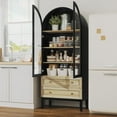 thumbnail image 4 of HLR 71" Tall Arched Storage Cabinet, Modern Farmhouse Black Kitchen Pantry Cabinet with Glass Doors and 2 Drawers, Versatile Display Cabinet for Kitchen, Dining Room, Living Room, 4 of 6