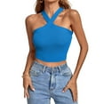 thumbnail image 2 of Vmvidoty Womens Criss Cross Halter Sweater Vest Tops Summer Sleeveless Pullover Casual Lightweight V Neck Knit Tank Top Blue XXL, 2 of 8