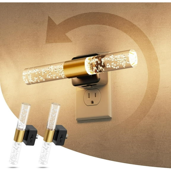 2 Pcs Dimmable Night Lights with Metal Base, 180° Plug & Light Sensor