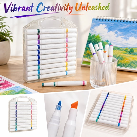 Dual-Tip Art Markers Set, 48 Colors, Acrylic Paint Markers with Storage Case
