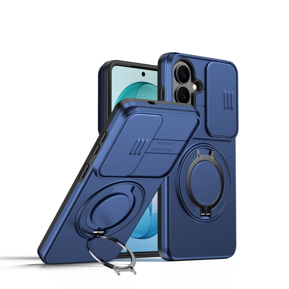 Premium Magnetic Case for Samsung Galaxy A37, 360° Rotating Ring Stand, Sliding Camera Cover, Slim Hybrid Shockproof Protective Phone Case - Blue