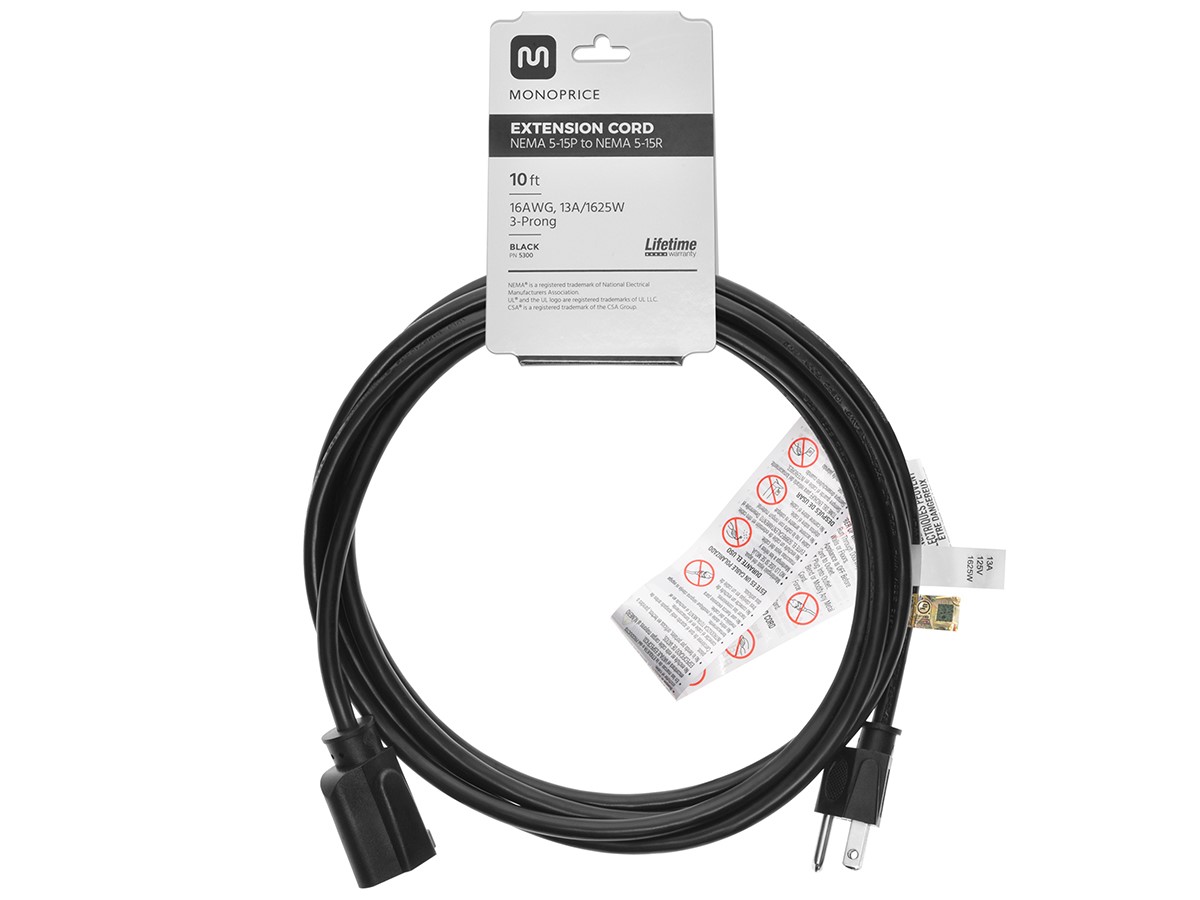 Monoprice Verlängerungskabel 3-polig, 30 Cm, Schwarz (10er Pack) - NEMA 5-15P Auf NEMA 5-15R, 16AWG, 13A