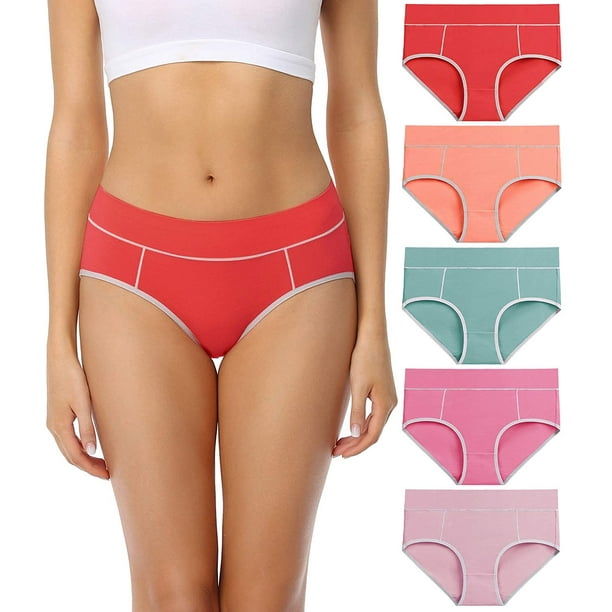 Women's Cotton Stretch Underwear Comfy Mid Waisted Briefs Ladies Breathable  Panties Multipack 