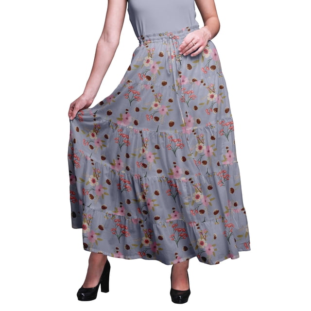 Bimba Jupes Maxi Imprimées Femmes Style Bohème Gitane Longue Jupe en Coton