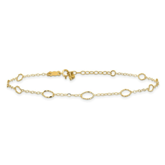 14k Yellow Gold Oval Station 9in with 1in extension Women's Bracelet Anklet