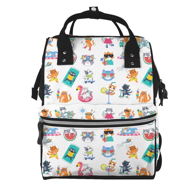 Easygdp Hello Summer Cat para Bolsa de Bebé de Gran Capacidad con Múltiples Bolsillos, Bolsa de Pañales para Padres, Bolsa de Viaje Organizada y Elegante