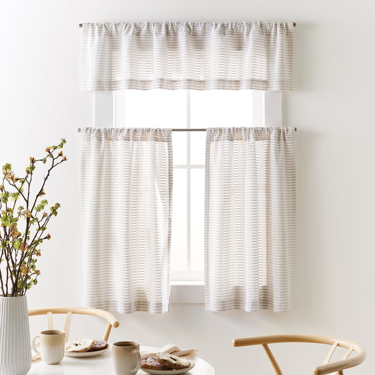 Better Homes & Gardens Ladder Stripe Kitchen Curtain Set, Gray photo 2