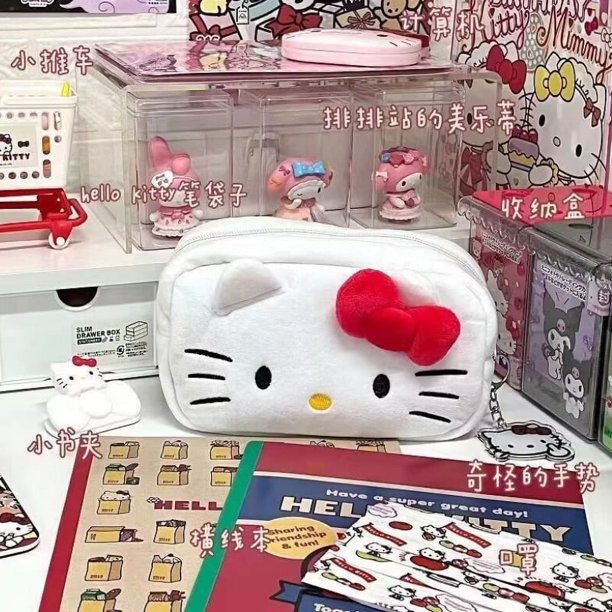 Estuche de lápices de dibujos animados Sanrio HelloKitty, lindo estuche de papelería para estudiantes, estuche de lápices recto de pana, regalo de cumpleaños para niños