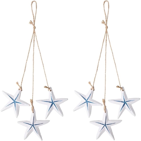 2pcs Starfish Wall Hangings Decor Wooden Starfish Home Decor Beach Nautical Home Decoration Vintage Handmade Wood Pendant Crafts Beach Hut Ornaments Nautical Wall Art 14Inch Colorful