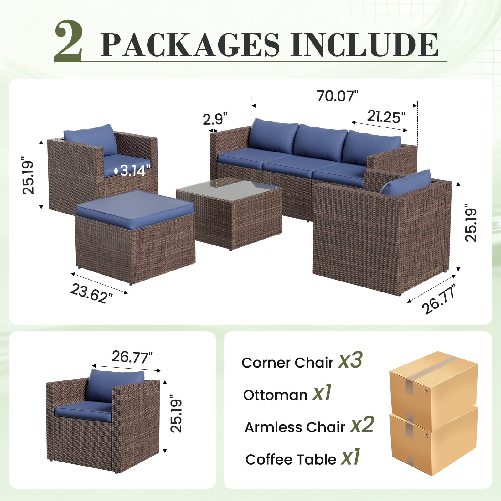 AMOPATIO 7-Piece Patio Furniture Set, Outdoor Patio Sectional Furniture All-Weather Rattan Wicker Patio Conversation Set Outdoor Furniture for Backyard Balcony,Blue