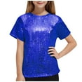 thumbnail image 2 of Girls Sequin Dance Tshirts 2025 Trendy Metallic Shimmer Short Sleeve Shirts Kids Sparkly Glitter Crewneck Tee Tops, 2 of 4