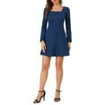 thumbnail image 3 of MODA NOVA Juniors Fall Square Neck Long Sleeves a-Line Plaids Dress, 3 of 7