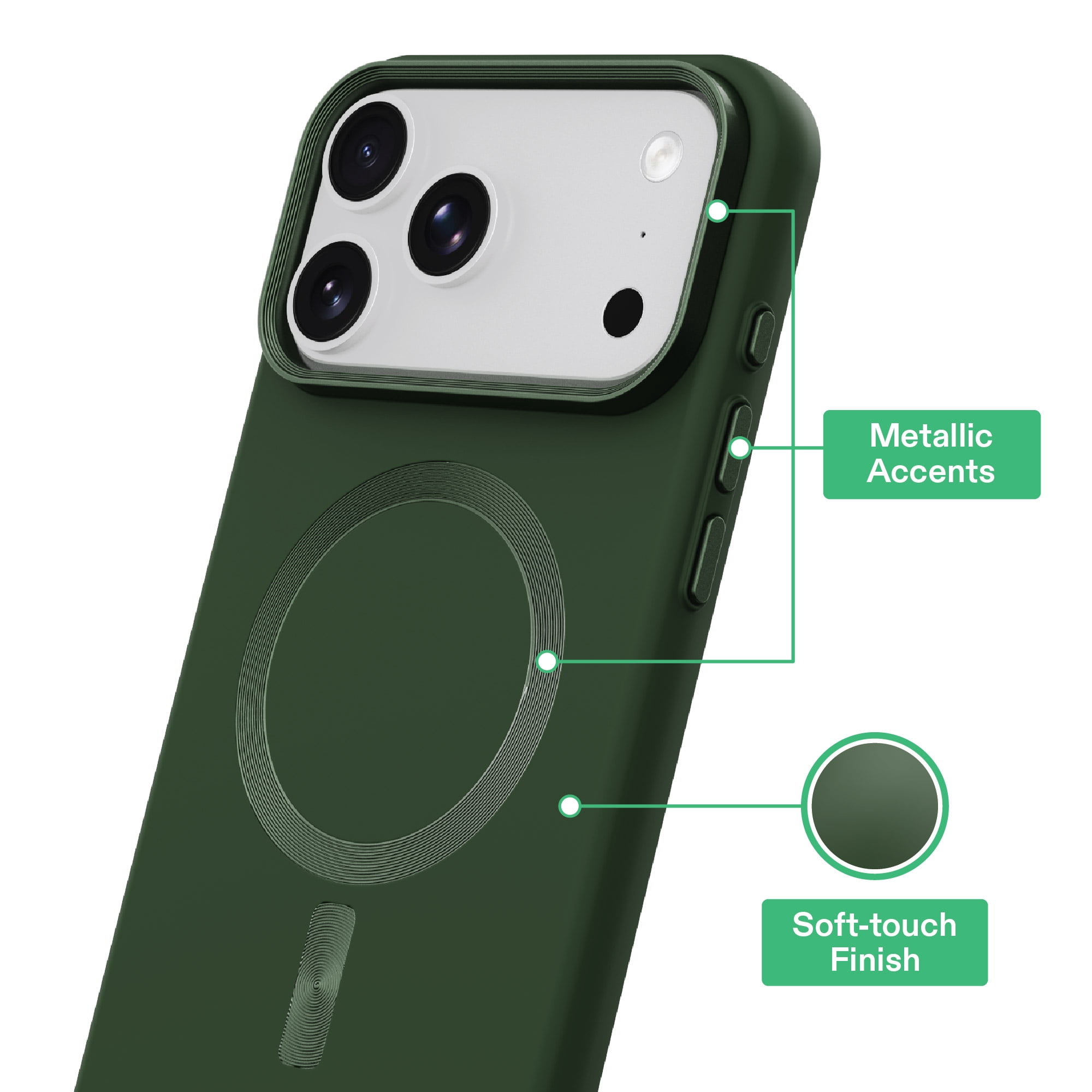 onn Soft Touch Phone Case for iPhone 18 Pro / 17 Pro, MagSafe Compatible - Forest Green