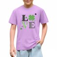 thumbnail image 4 of St. Patrick's Day Shirt for Girls Purple Kids Holiday T-Shirt Shamrock Love Graphic Tee Cute Casual Top Cotton,Size 9 T, 4 of 9