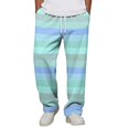 thumbnail image 3 of Men Baggy Wide Leg Pants Striped Print Elastic Waist Drawstring Sweatpants Loose Fit Street Style Trousers With Side Pockets L, 3 of 8