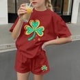 thumbnail image 5 of 2 Piece Sets for Toddler Girls Girls Summer Outfits 2 Piece Sets Casua Children's St. Patrick's Day Printed Short Sleeve Round-Neck Blouses Two-Piece Set for Kids（4-16 Years）, 5 of 6