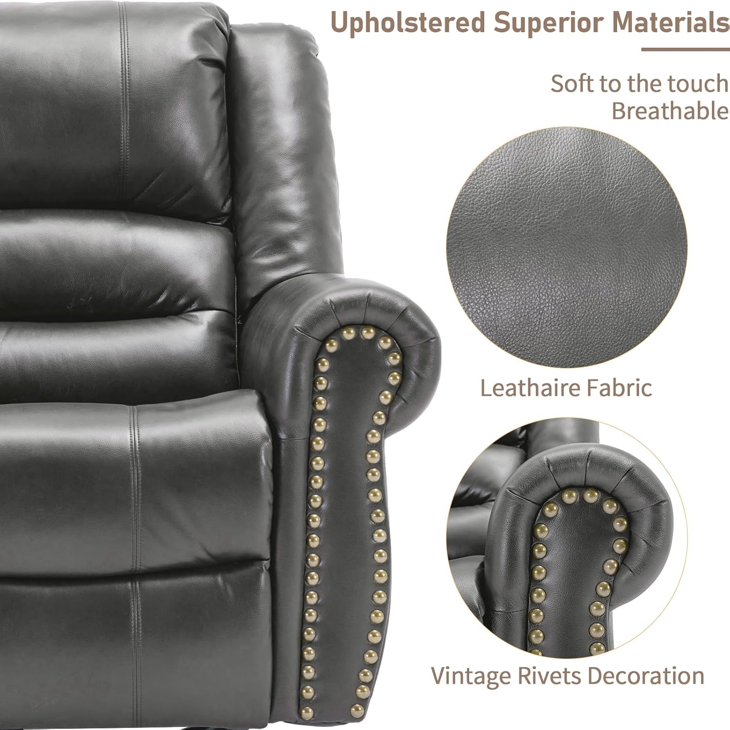 EPICOZY Manual Massage Swivel Rocker Recliner with Heat and Vibration, 360° Swivel Glider Rocking Recliner Chair, Classic Living Room Lounge Recliners with Side Pockets & USB Ports, Grey