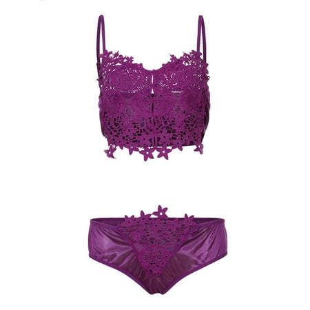 Puawkoer Ladies Sexy Lingerie Embroidered Unlined Lace Bra Set Lace Bra Sexy Lingerie Lace Bustier Set Thong Set Underwear