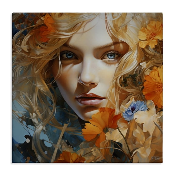 Stupell Industries Art Deco Expressive Flower Portrait Canvas Art, 17 x 17, by RB