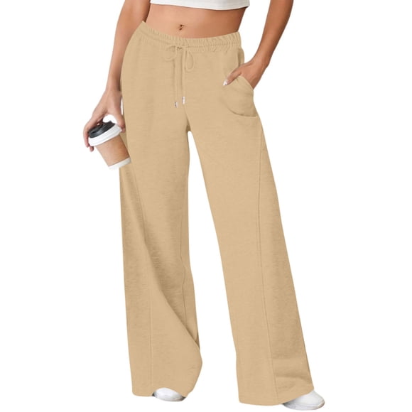 BLCHUNen Wide Leg Pants for Women Fleece Drawstring Elastic Waist Breathable Casual Workout Gym Active Sports Sweatpants with Pockets